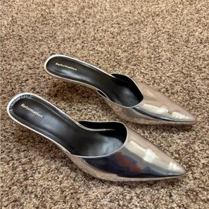 Reformation Wilda Kitten Mule Mirror Metallic Size 10